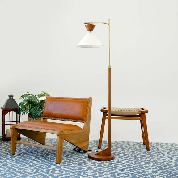 Noble House Zensa Contemporary Floor Lamp, Wood and Metal Frame with Cone Shade Standing Light, 61" Tall, Brown