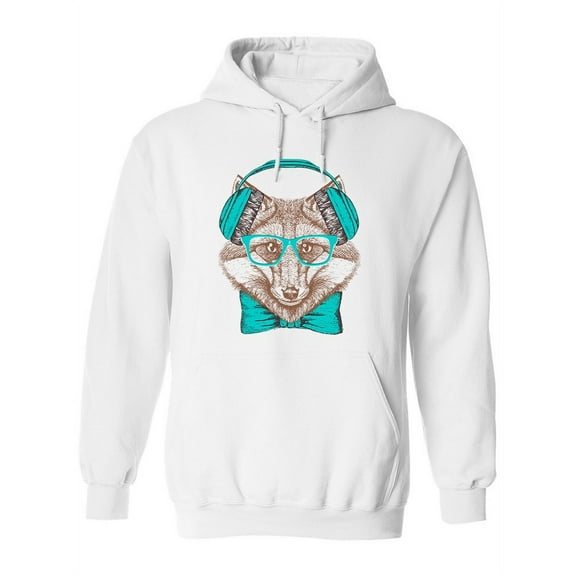Hipster Fox With Headphones. Hoodie Women -Image by Shutterstock, Female Medium