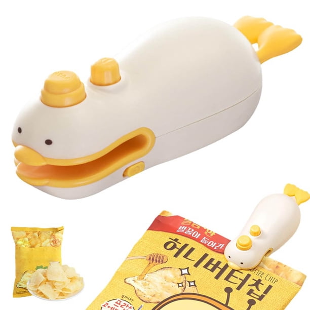 Sellador de bolsas M Ulti Functional Cute D Uck Mini sellador de bolsas y cortador portátil Sellador de bolsas de alimentos con chips Sellador de bolsas recargable Sellador térmico para bocadillos