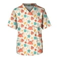 thumbnail image 1 of LINMOUA Plus Size Halloween Printed Scrub Working Uniform Tops For Men's Cross V-Neck Short Sleeve Fun T-Shirts Workwear Tee With Pockets, 1 of 3