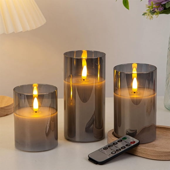 3Pack LED Flameless Flickering Candles with Remote Control and Timer,Battery Operated Electric Candles for Home Party Wedding Birt