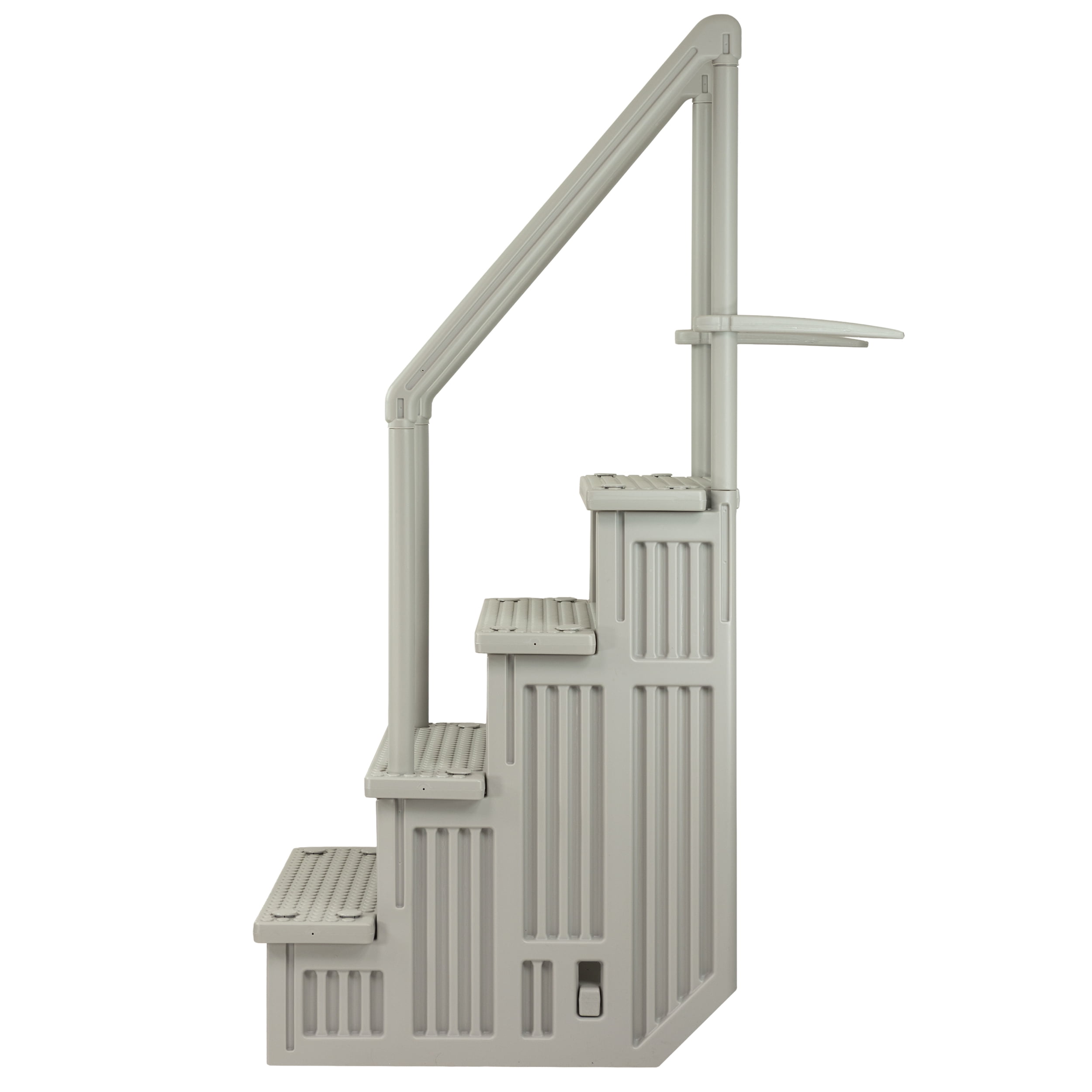 Aqua Select Cloud Gray Anti-Slip Pool Steps with Cloud Gray Steps and Pearl White Outside Flip-up Safety Ladder, 48-54"H