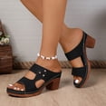 thumbnail image 4 of Rokment Womens Platform Slides Dress Sandals Beach Summer Fashion Casual Hollow out Leather Chunky Block High Heels Slip on Orthotic Dressy Slippers for Woman Black Size 8.5, 4 of 7