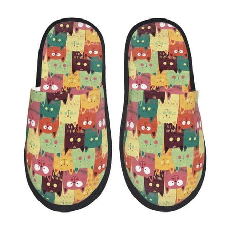 Balery Cute Cartoon Cat Slient Indoor Furry Fleece Comfort House Shoes Soft Non-Slip Home Shoes Cotton slippers House Slippers-- Medium