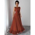 thumbnail image 5 of Rust Brown Womens Sleeveless Chiffon Maxi Dress With Drawstring Waist And Pleated Back, 5 of 7