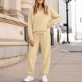 thumbnail image 5 of Women's 2 Piece Sets Fall Casual Outfits Drop Shoulder Full Zip Hooded Jacket Elastic Waist Sweatpants Daily Loungewear Suits Khaki L, 5 of 6