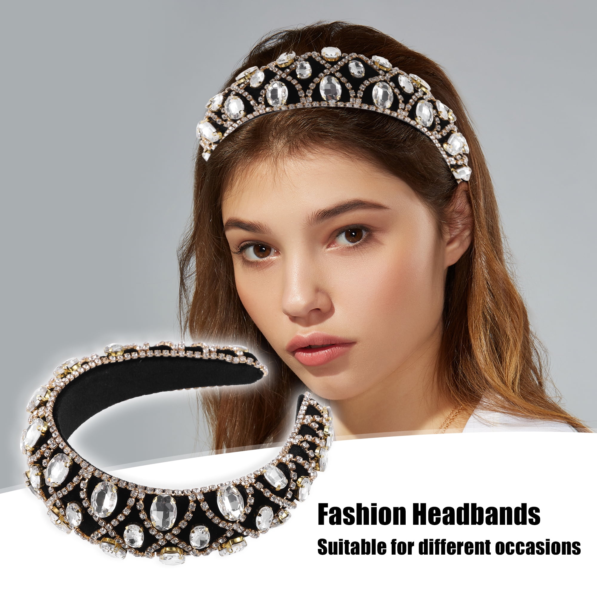 Unique Bargains Faux Crystal Padded Headband Gold Tone