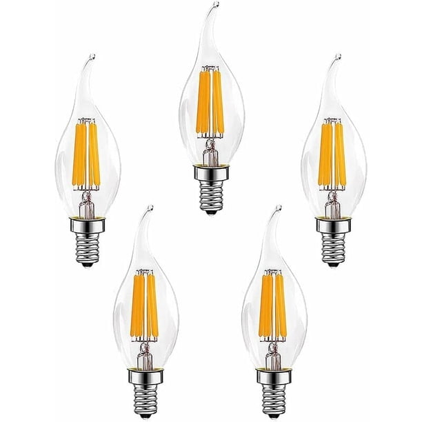 Piezas E14 6W Bombillas de Filamento LED Regulables (Equivalente a Lámpara Halógena de 60W) 600LM Blanco Cálido 2700K Bombilla de Vela Retro C35 Lámpara de Ahorro de Energía [Clase de eficiencia energ