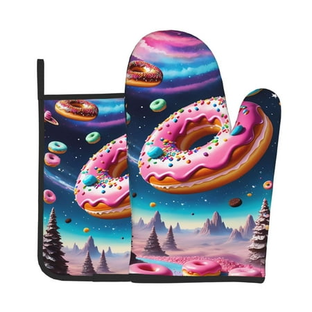 

Gaeub Starry Sky Pine Tree Donut Print Oven Mitts and Pot Holders Sets of 2 Heat Resistant Pad Cooking Gloves for Baking BBQ Home Decor