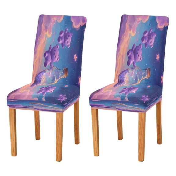 BZSMCE Chairs Slipcovers Dining Chair Covers Purple Bear in Bottle Plainting Creative Pattern