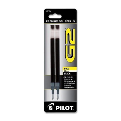 Pilot G2 Bold Gel Pen Refills 1 mm, Bold Point - Black Ink - Smear Proof, Water Resistant - 2 / Pack