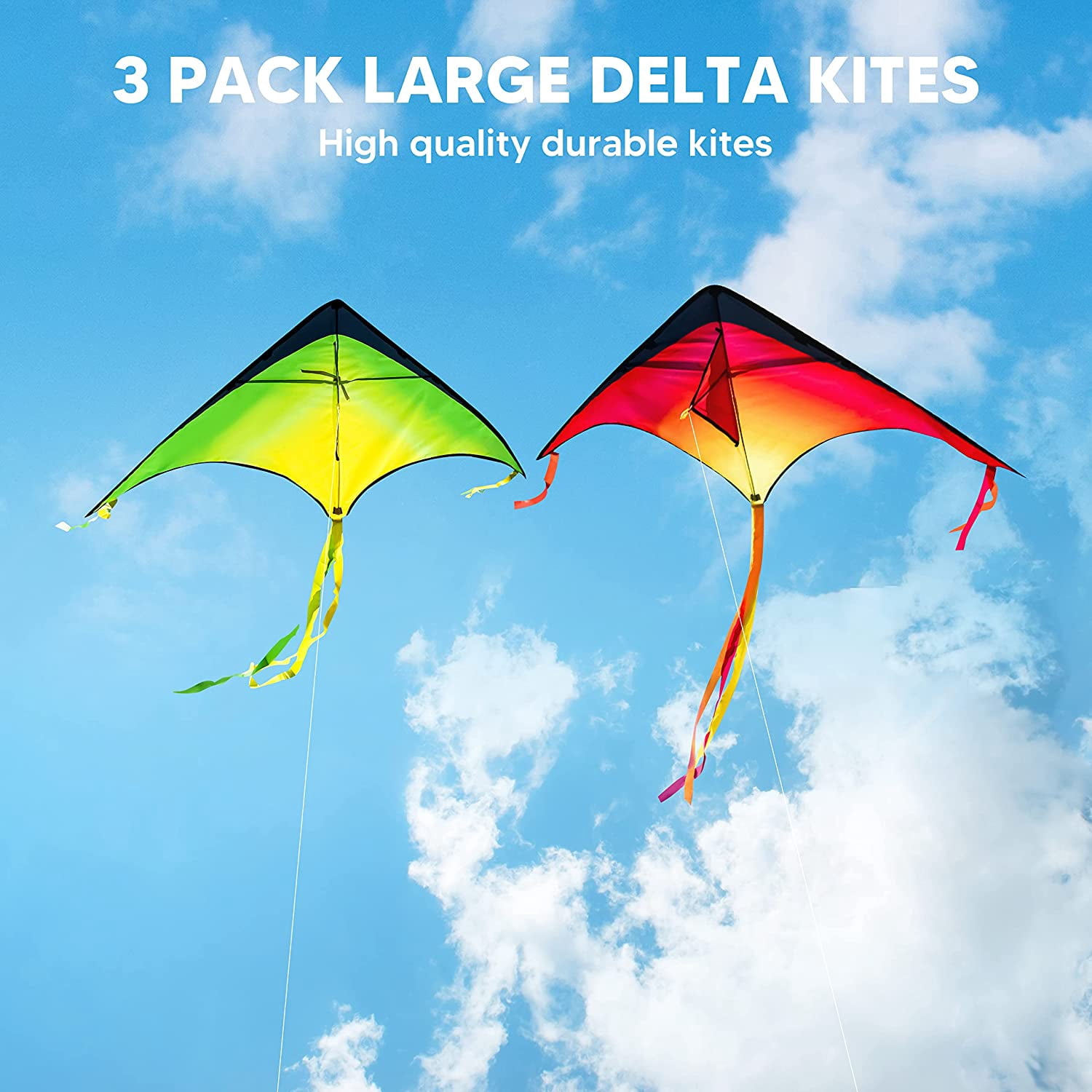 3 Packs Large Delta Kite Gradient Rainbow, Easy to Fly Huge for Kids and Adults, Large Delta Beach Kite for Outdoor Games and Activities