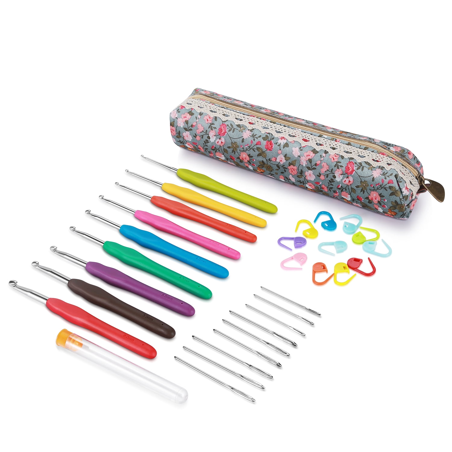 Ergonomic Crochet Hook Set with Knitting Largeeye Yarn Needles Tools