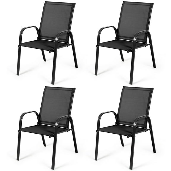 Costway 4PCS Patio Chairs Outdoor Dining Chair sturdy Garden Deck Yard W/Armrest Black