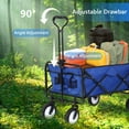 thumbnail image 4 of CL.HPAHKL Collapsible Wagon Cart, Utility Grocery Wagon with Wheels Folding Beach Wagons with Two Drink Holders Portable Wagon with Flexible Handle for Garden, Beach, Camping, Sport (39.6In H, Blue), 4 of 11