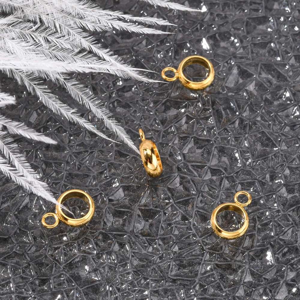 100pcs 201 Stainless Steel Tube Bails Loop Bails Golden 10x7x2mm Hole: 2mm Inner Diameter: 5mm