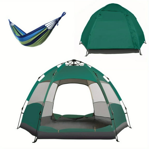 Extra-Large Double-Layer Camping Tent with Rainproof Design - Quick Setup, Hexagonal Mesh Tent Tent for Airflow, Bug-Resistant, Ideal for All-Season Outdoor Exploration