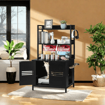 MIDODO Cat Litter Box Enclosure with Shelves, Hidden Litter Box Furniture, Large Wood Cat Washroom with Mat, Indoor Cat House
