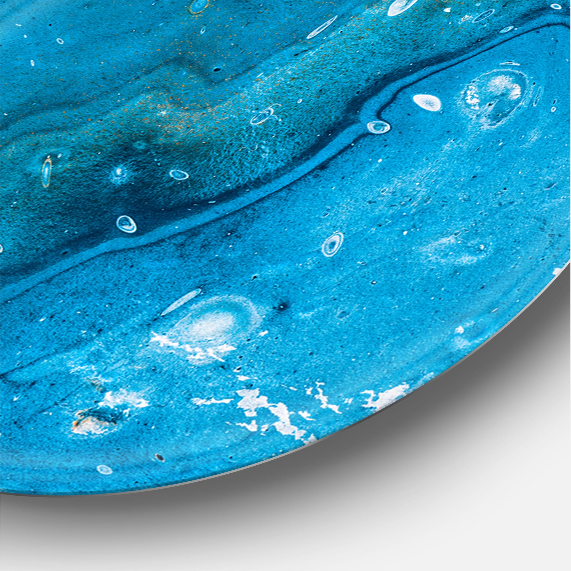 Designart 'Abstract Marble Composition In Orange and Blue III' Modern Circle Metal Wall Art 11x11 - Disc of 11