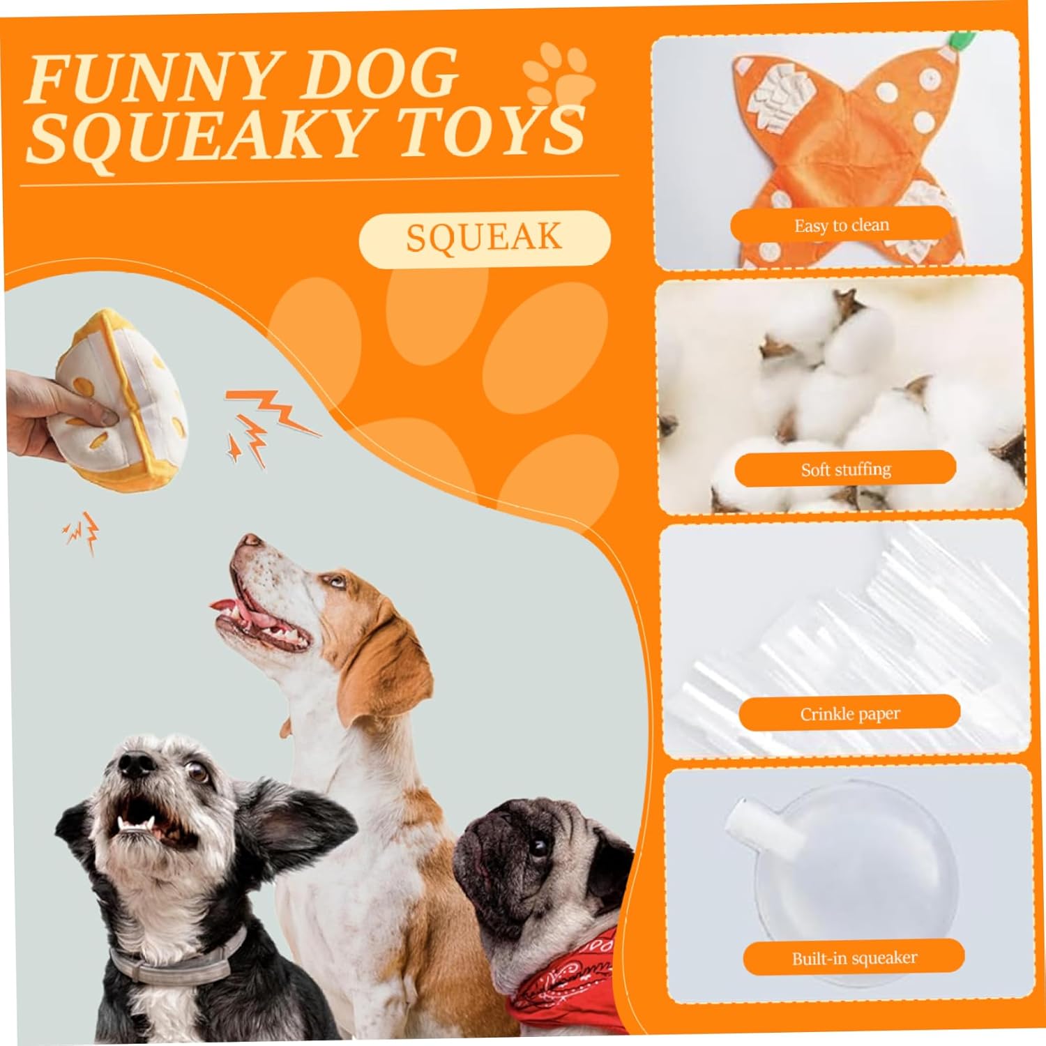 Tangerine Interactive Dog Toy Squeaky Plush Hide and Seek Pet Toy with Crinkle Paper