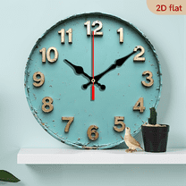 2D Flat 1pc 10Inch Minimalist Wooden Wall Clock Silent Non Ticking Battery Operated, Distressed Turquoise Finish with Golden Numbers, Easy to Install Artistic Home Office Decor, Bedroom Timepiece