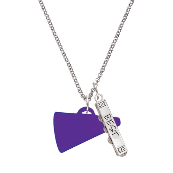 Delight Jewelry Acrylic 1.25" Purple Megaphone Silvertone Best Friends Forever Bar Charm Necklace, 23"