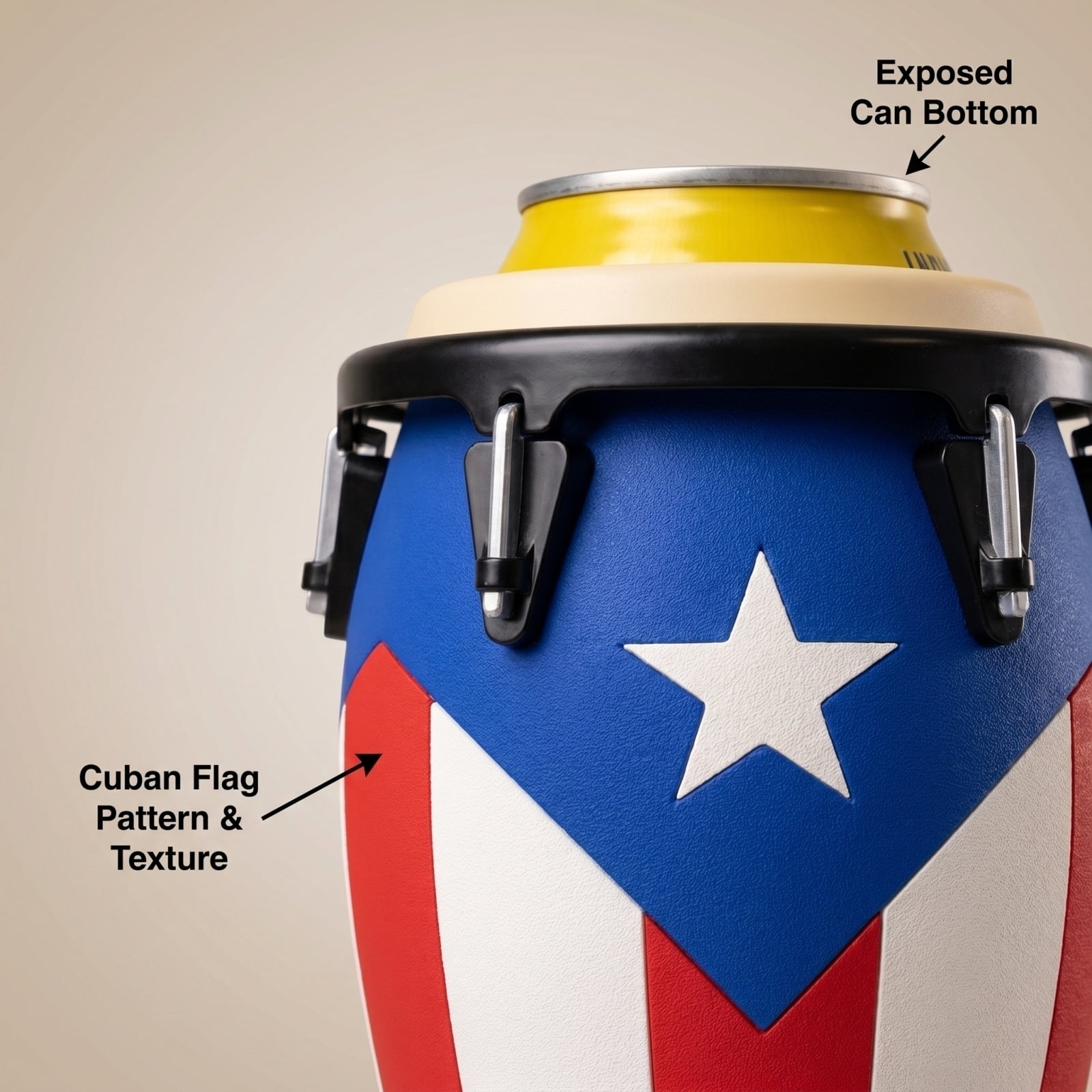 Caribbean Themed Conga-Style Can Holder, Puerto Rican & Cuban Flag Insulated Can Sleeve, Sturdy 12oz Beverage Holder Ideal Holiday Gift Bu