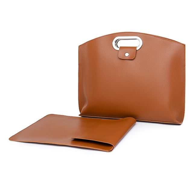 Wweixi 2Pcs Leather Briefcase Capacity Notebook Tote Bag Main Baginner Liner Wear-resistant Multifunctional Office Use for dark brown