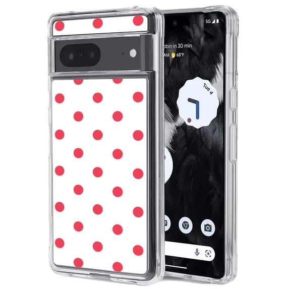 TalkingCase Slim Phone Case Compatible for Google Pixel 7, 6.3", Pink Polkadot White Print, Light Weight, Flexible, Soft, USA