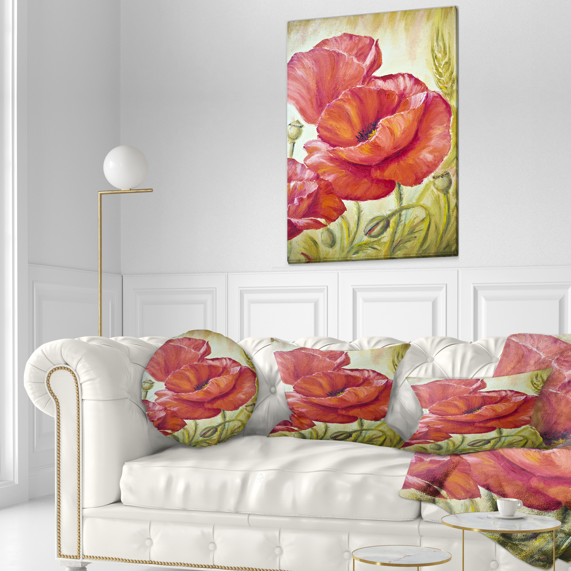 Designart Poppies in Wheat - Floral Throw Pillow - 12x20