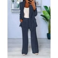 thumbnail image 3 of Women 2 Piece Outfits Plus Size Business Casual Long Sleeves Lapel Top Straight Leg Pants Suits Dark Blue XL, 3 of 5