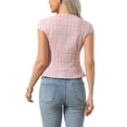 thumbnail image 3 of INSPIRE CHIC Women's Tweed Plaid Top V Neck Cap Sleeve Peplum Hem Blouse Pink XS, 3 of 6