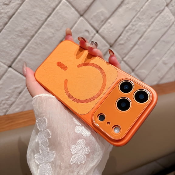 Allytechgroup Magnetic Case for iPhone 17 Pro Max, PU Leather Protective Rugged [Compatible with Magsafe] Lightweight Non-Slip Matte Anti-Fingerprint Shockproof for iPhone 17 Pro Max, Orange