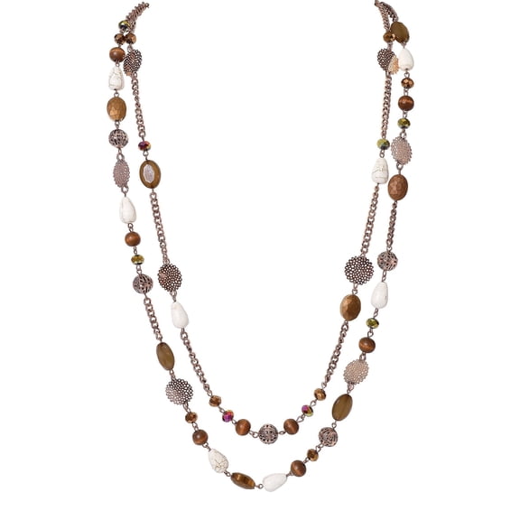 Bocar Long Necklaces for Women Trendy, Boho Costume Jewelry Layered Crystal Beaded Collar Necklaces for Women, Fashion Statement Necklaces (NK-10084-Brown)