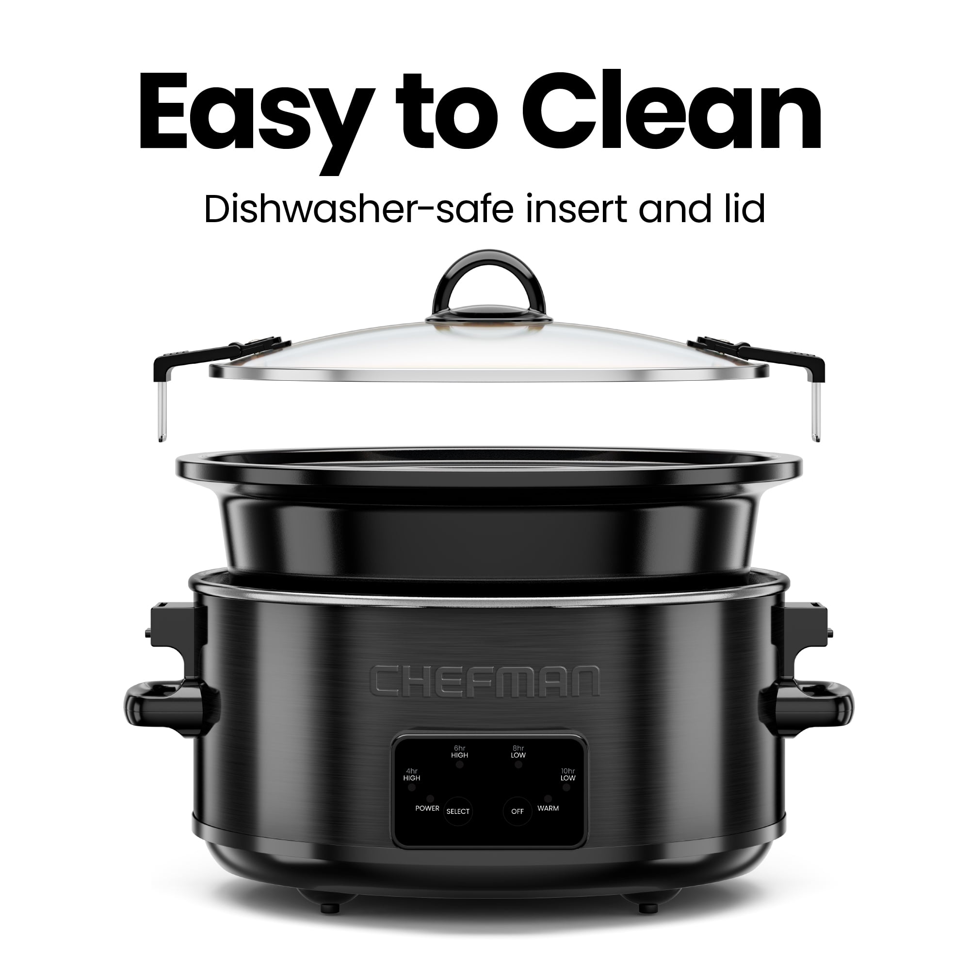 Chefman 6-Quart Easy-Set Slow Cooker with Locking Lid and Dishwasher-Safe Insert – Black