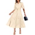 thumbnail image 2 of Vestido midi PRETTYGARDEN para mujer, verano 2025, cuello en V con bolsillos, 2 of 6