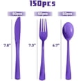 thumbnail image 2 of 150 Pcs Purple Plastic Silverware Heavy Duty Purple Plastic Cutlery Sets Includes 50 Forks, 50 Spoons, 50 Knives Disposable for Birthday, Graduation Party, Dinner, 2 of 7