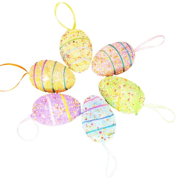 Easter Eggs Pack 6 Striped Egg Foam Decorations Easter Hanging Eggs Colorful Polystyrene Styrofoam Egg Hanging Egg Decoration Hanging Egg