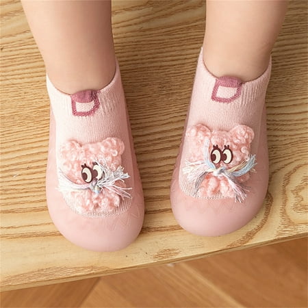 

TOWED22 Toddler Slippers Boys Infant Boys Girls Animal Cartoon Socks Shoes Toddler Fleece WarmThe Floor Socks Non Slip Prewalker Pink