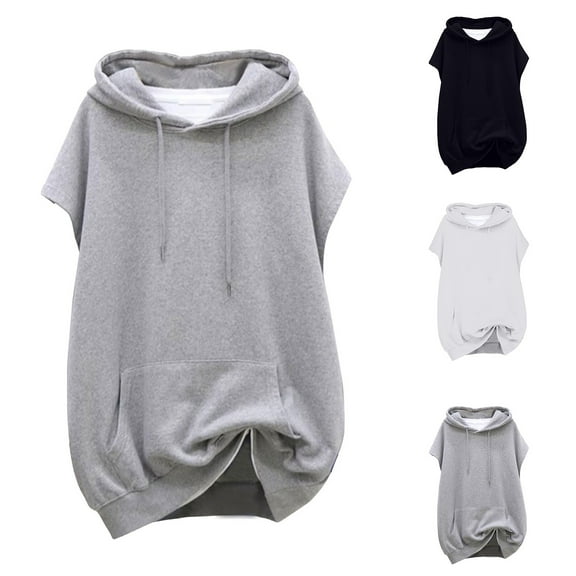 zaveiop Women's Clearance Sales Spring and Summer Models Loose Medium-Length SleeveLess Jacket Hooded Waistcoat Sweater (White, L)