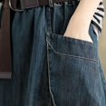 thumbnail image 5 of Mqqzkk Women's Denim Skirt Retro Elastic High Waist Frayed A-Line Maxi Denim Skirt Fashion Stretchy Skirt with Big Pockets, 5 of 9