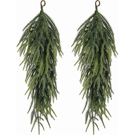 2 Pcs 30" Extra Length Artificial Christmas Teardrop Swag, Faux Pine Needles Teardrop Door Swag, Christmas Norfolk Greenery Teardrop Wreath for Xmas Door Table Mantle Fireplace Indoor Outdoor Decor