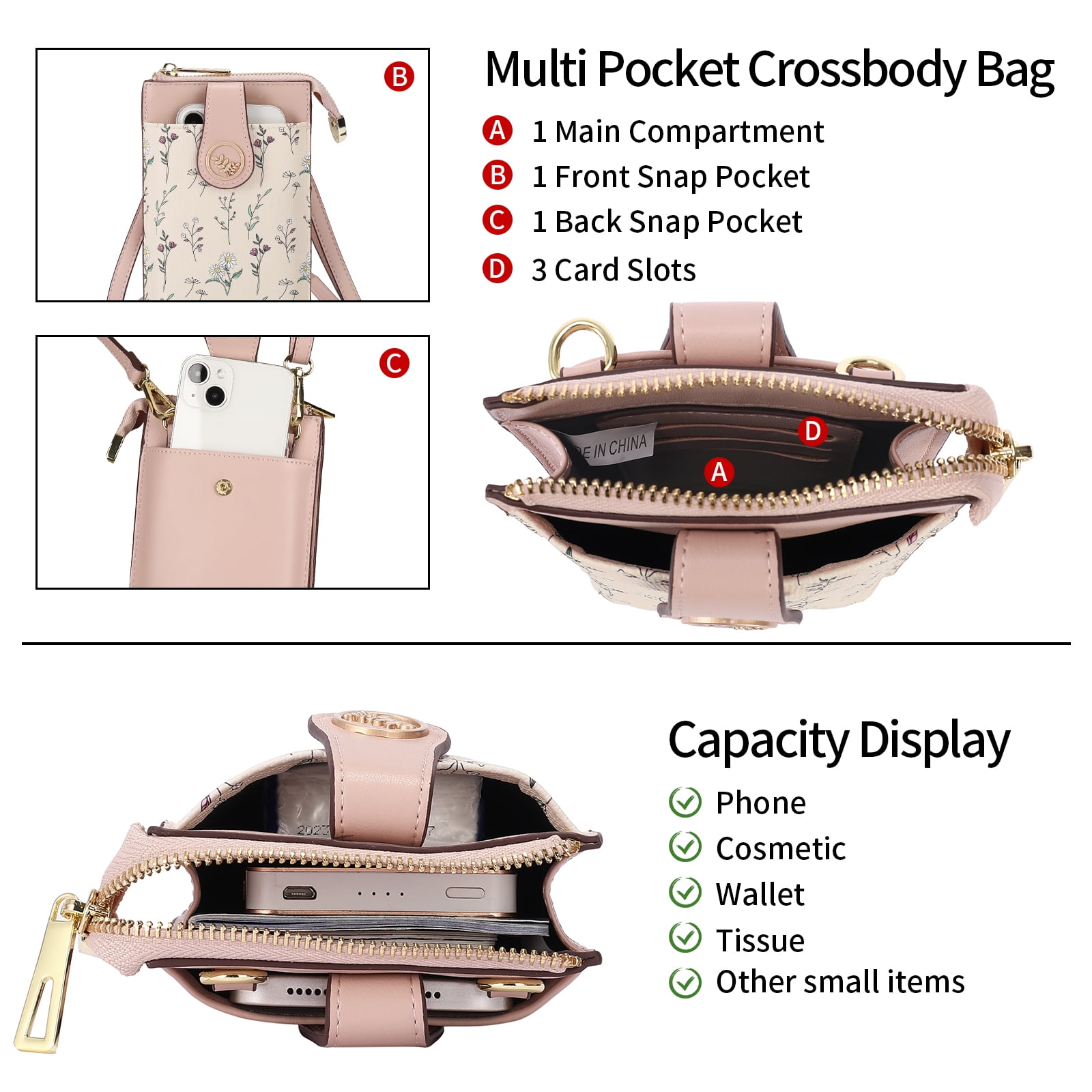 GAEKEAO Small Crossbody Bags for Women Leather Cell Phone Purse Bag Wallet with RFID Blocking Credit Card Slots