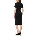 thumbnail image 3 of INSPIRE CHIC Work Dresses for Women Crew Neck Short Sleeve Business Office Sheath Wrap Dress 2025 M Black, 3 of 5