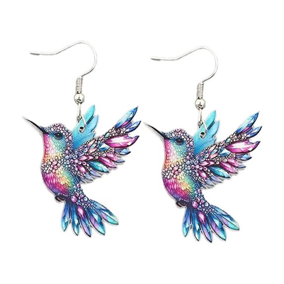 YYKihy MALOYANVE Acrylic Bird Earrings For Women Novelty Colorful Elegant Long Parrot Hummingbird Dangle Drop Animal Earrings Jewelry
