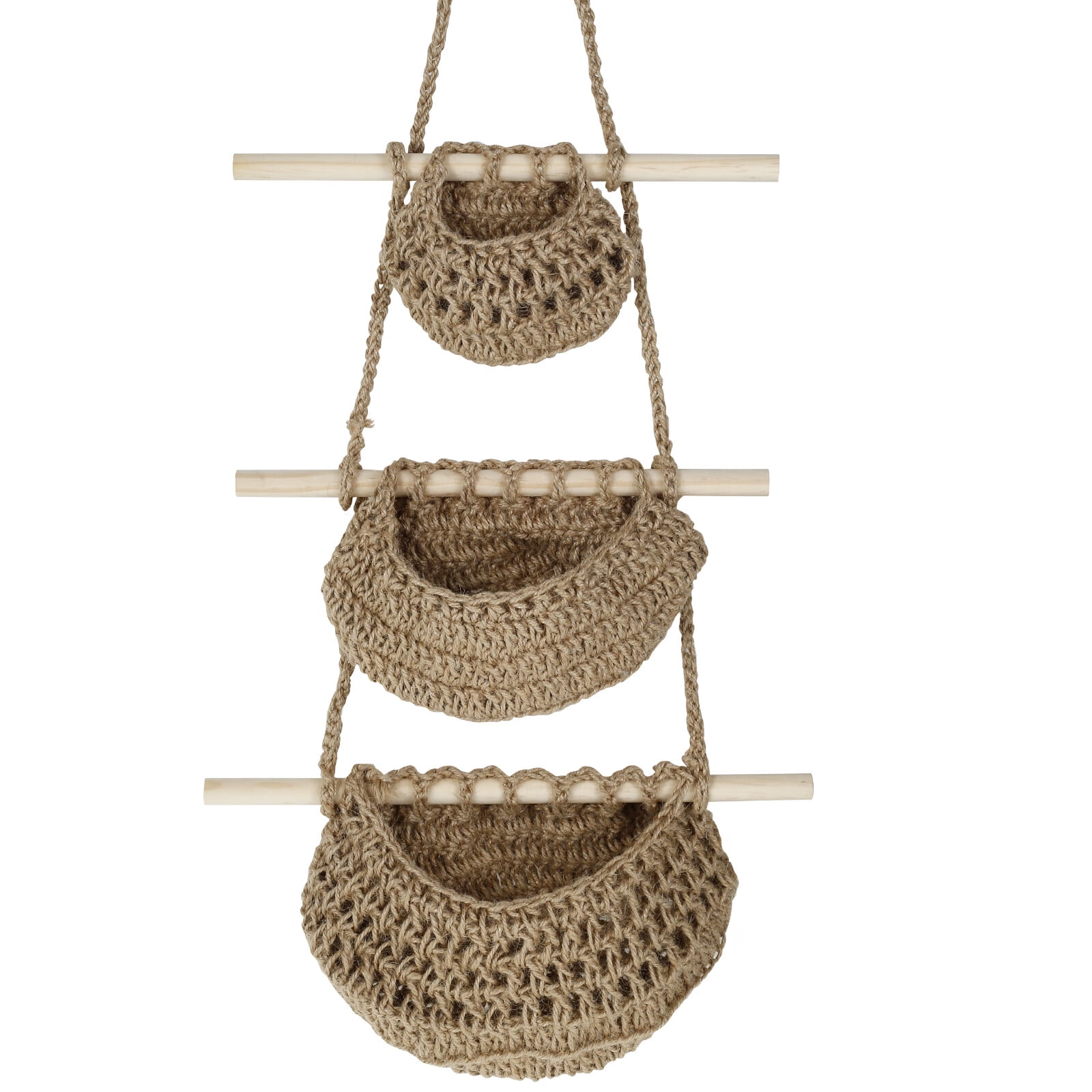 3 Tier Hanging Fruit Basket Removable Jute Hanging Storage Basket