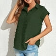 thumbnail image 6 of Wycnly Womens Blouses and Tops Dressy Beach Holiday Casual Solid Lapel Loose Fit Lightweight Chiffon Jacquard Tshirts Summer Plain V-Neck Short Sleeve Cute Tees Tops Army Green l, 6 of 7