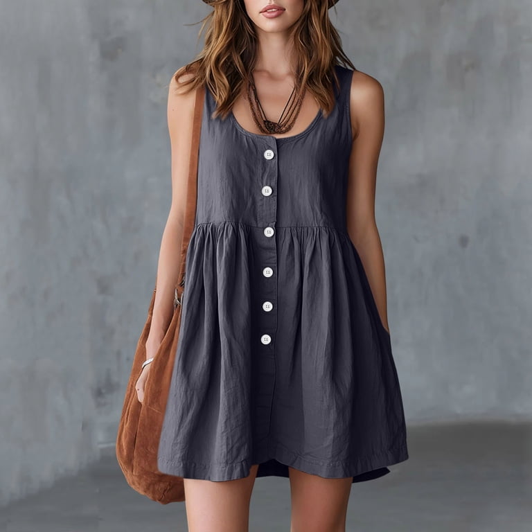 ladies mini summer dresses Women's Sleeveless Smocked Summer Mini Dress