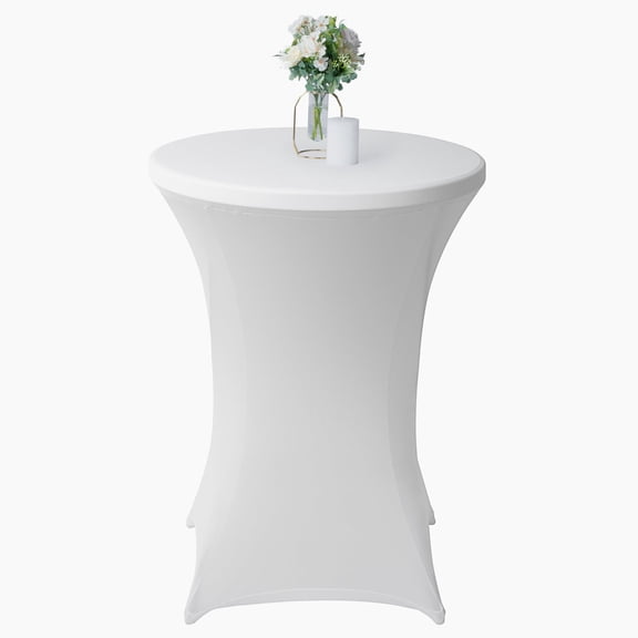 Restaurantware-Table Tek 32 x 43 Inch Round Table Cover, 1 Washable Spandex Tablecloth - Wrinkle-Free, Durable, White Polyester Fitted Tablecloth, For Parties, Banquets, or Weddings,