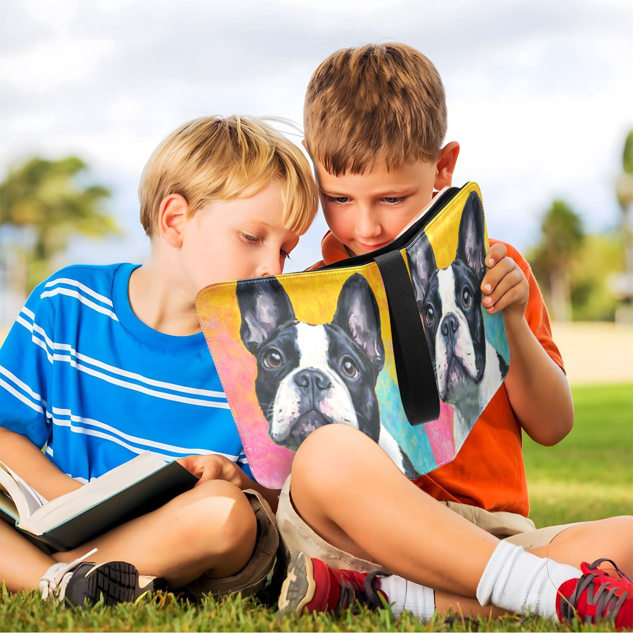 4 Pocket Trading Card Binder, 50 Pages Sleeves Holds 400 Cards, Card Collection Album Holder for Game Cards, Sports Cards, TCG Storage Rainbow French Bulldog Canvas
